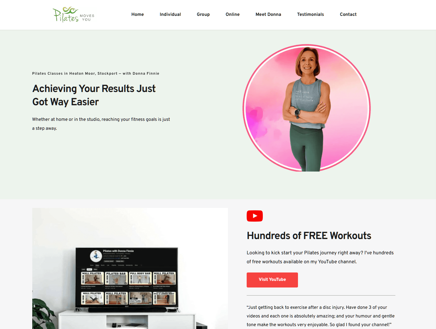 Pilates Moves You website designed by iindigo for Donna Finnie, Stockport pilates studio