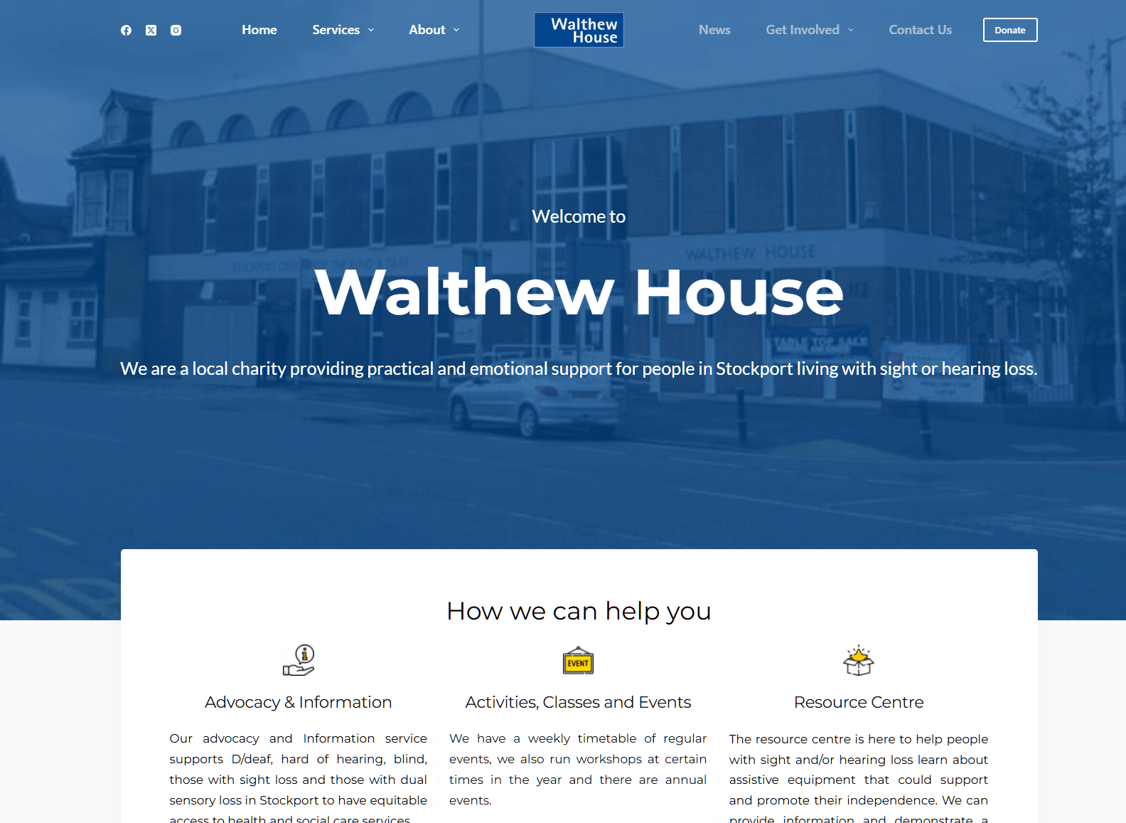 Walthew House website after iindigo redesign, modern accessible layout for Stockport charity