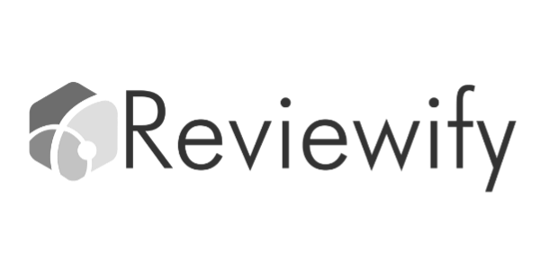 The image shows the Reviewify logo with a hexagonal geometric icon to the left of the word "Reviewify" in a clean, sans-serif typeface.