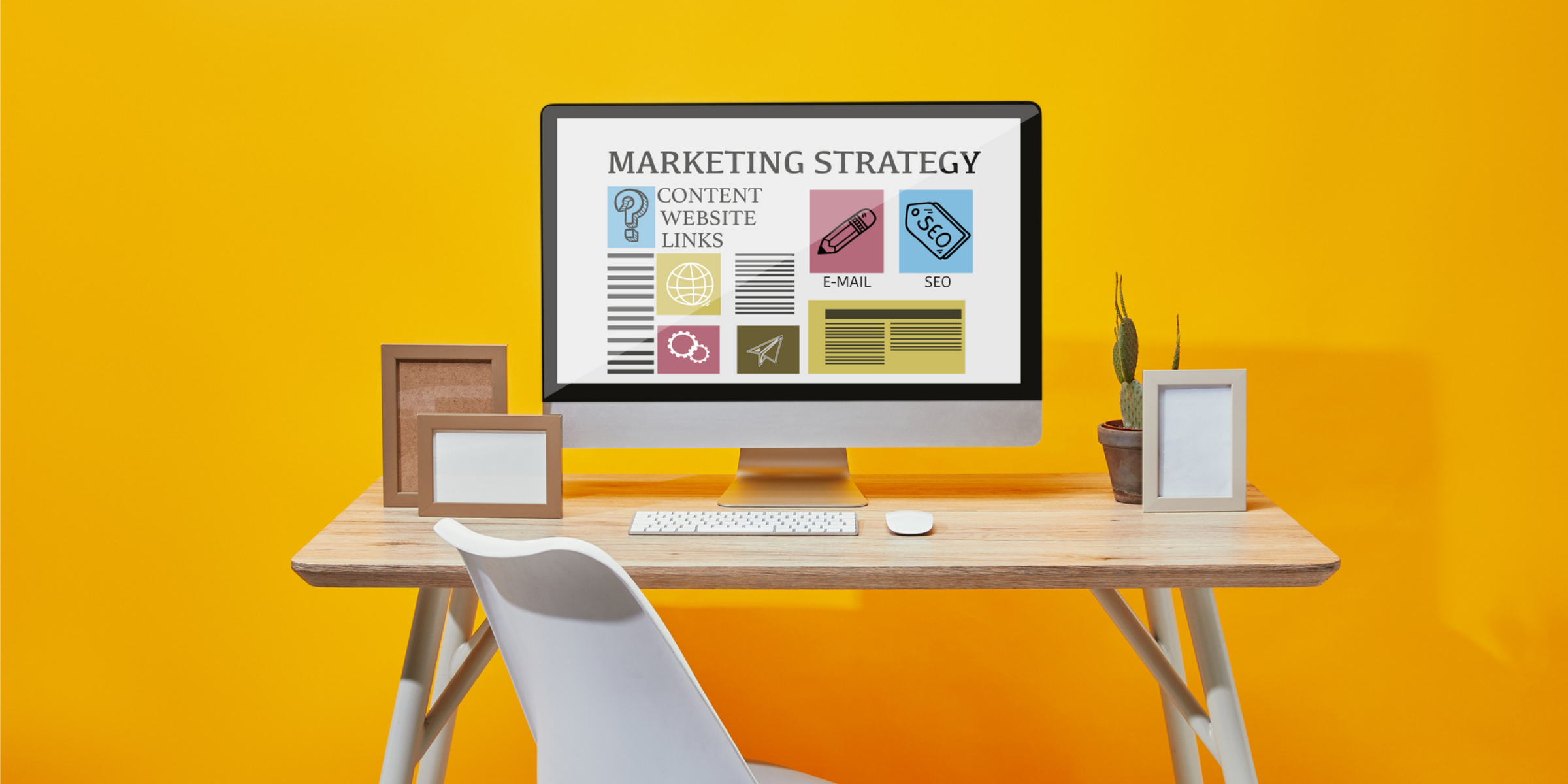 A computer screen with the word marketing strategy on it.