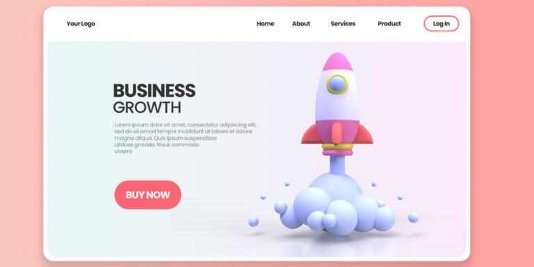 A business growth landing page with a rocket.