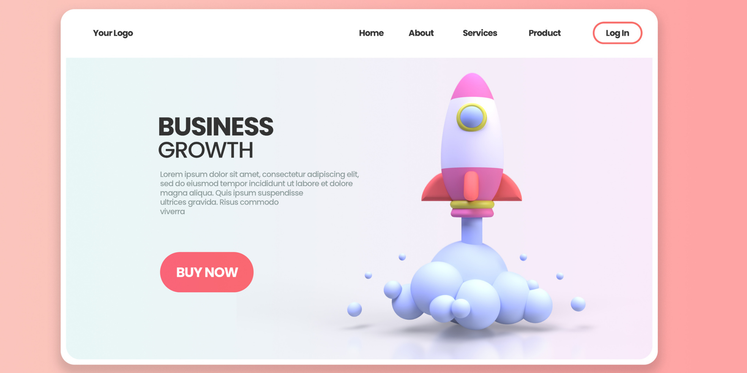 A business growth landing page with a rocket.