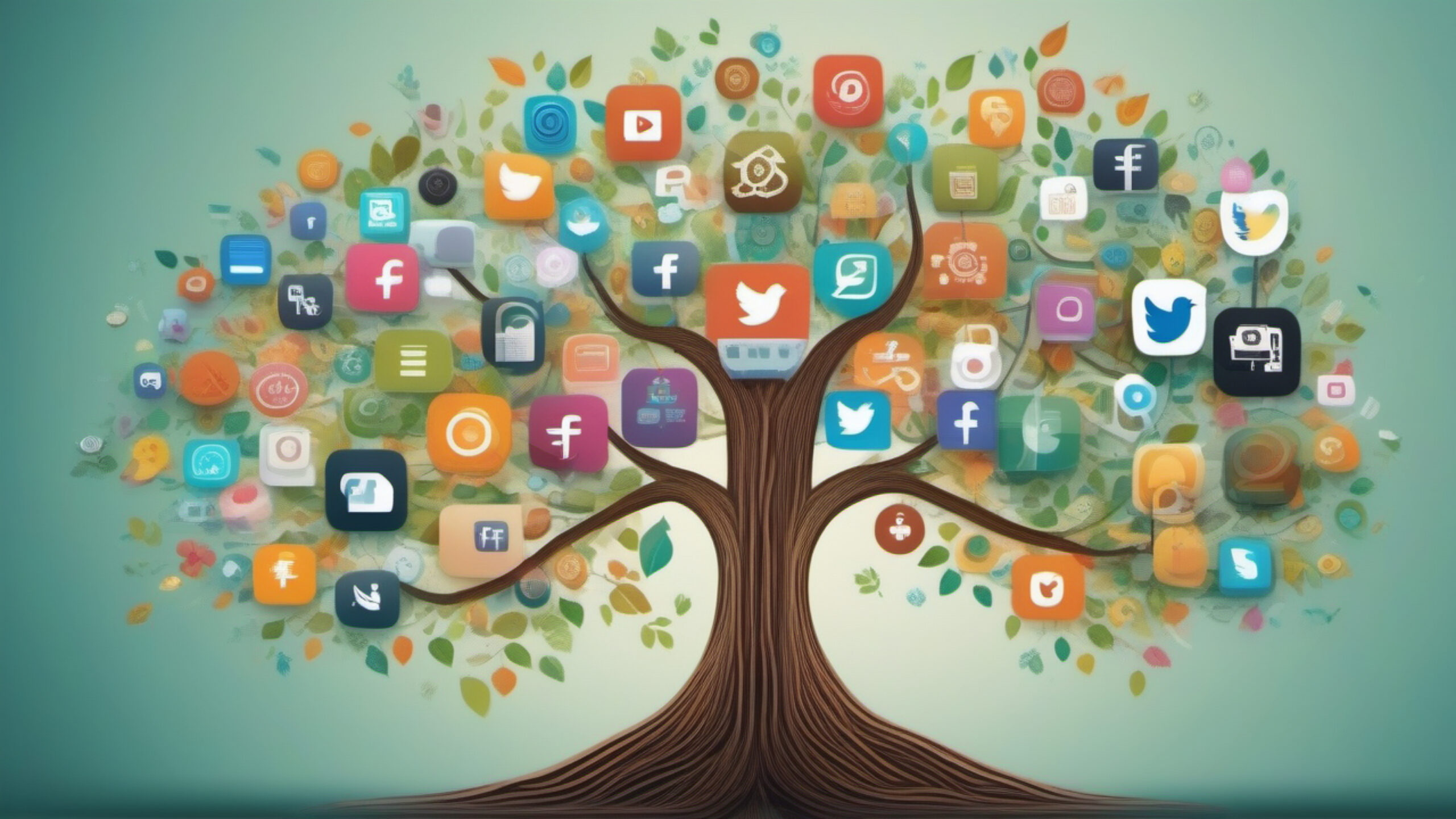 A tree with many social media icons on it.