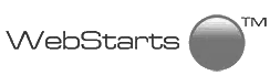 WebStarts logo in grayscale with a stylized circular design to the right.