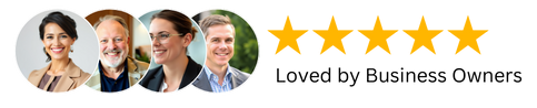 Four smiling individuals' photos next to a 4.5-star rating out of five.