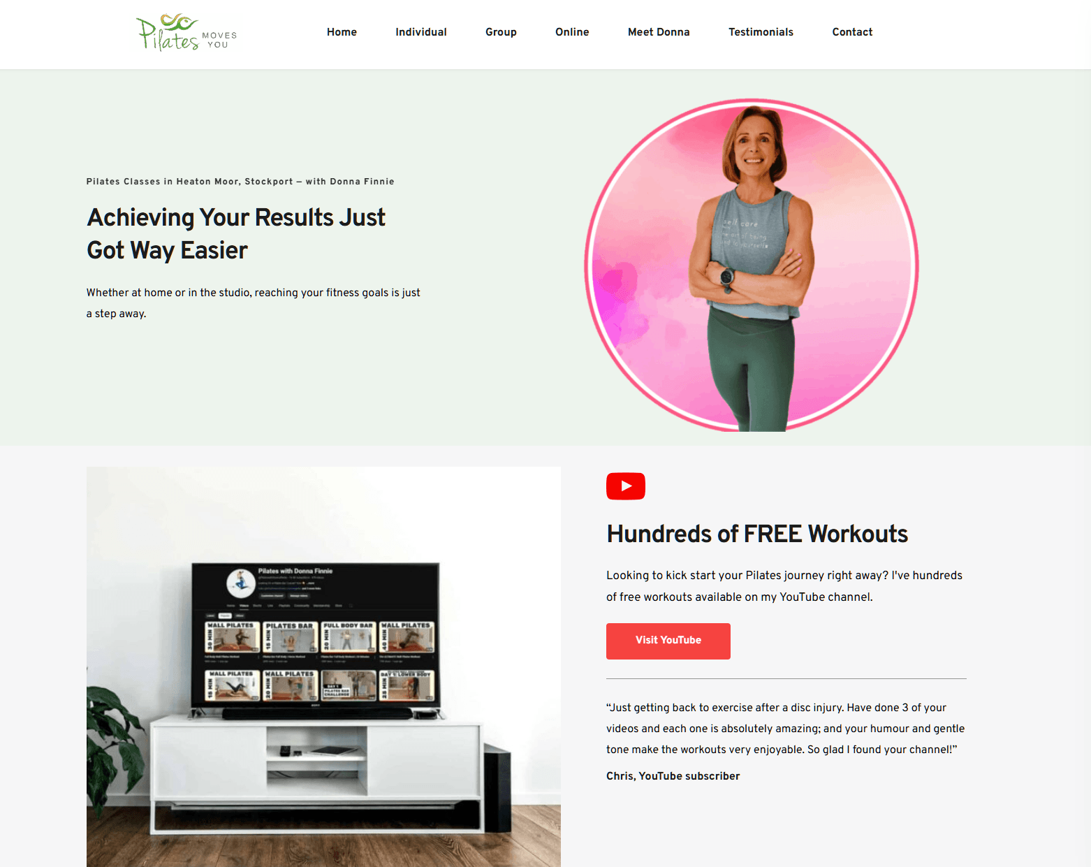 Pilates Moves You website — WordPress site for Stockport Pilates instructor built by iindigo
